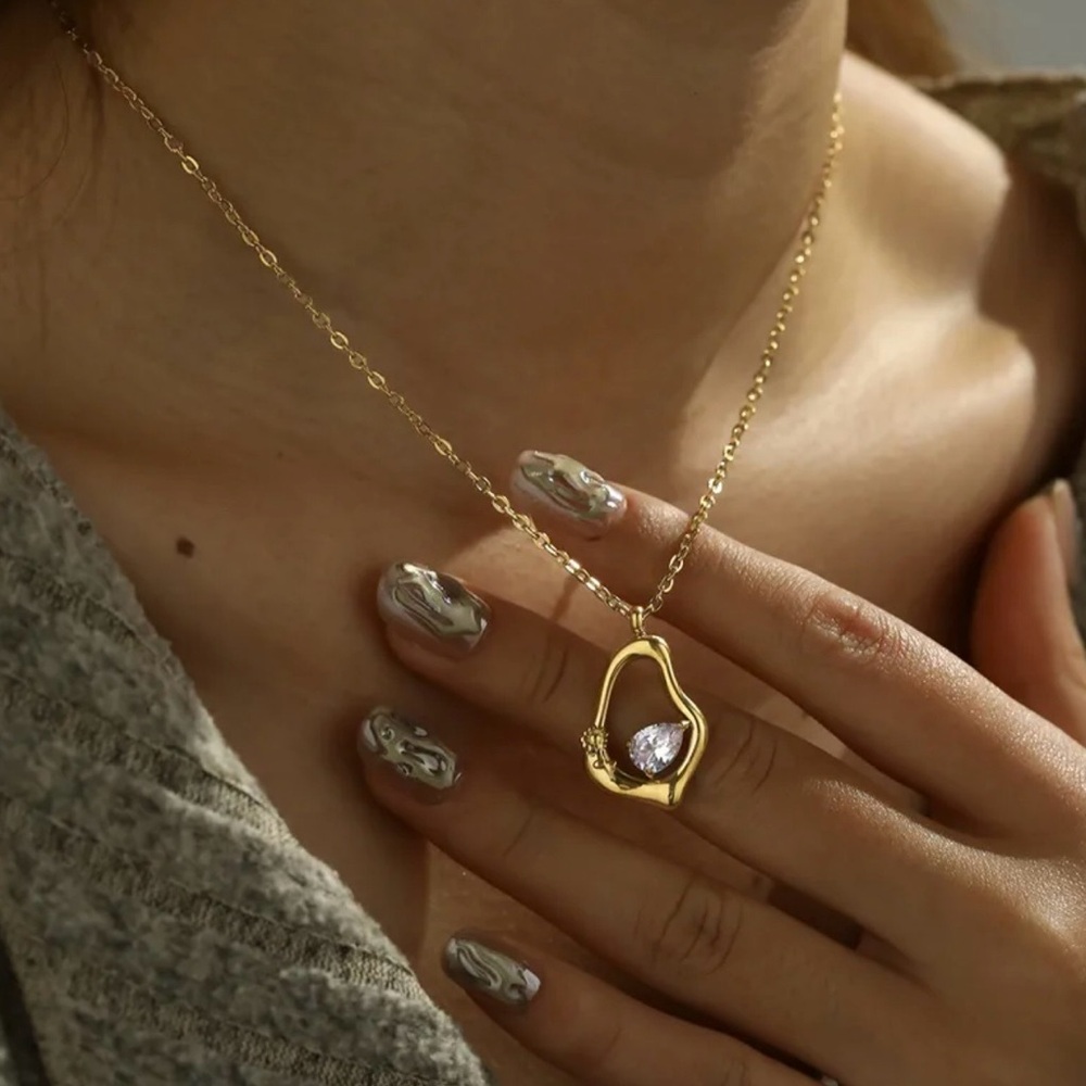 18K Gold Plated W stone Necklace